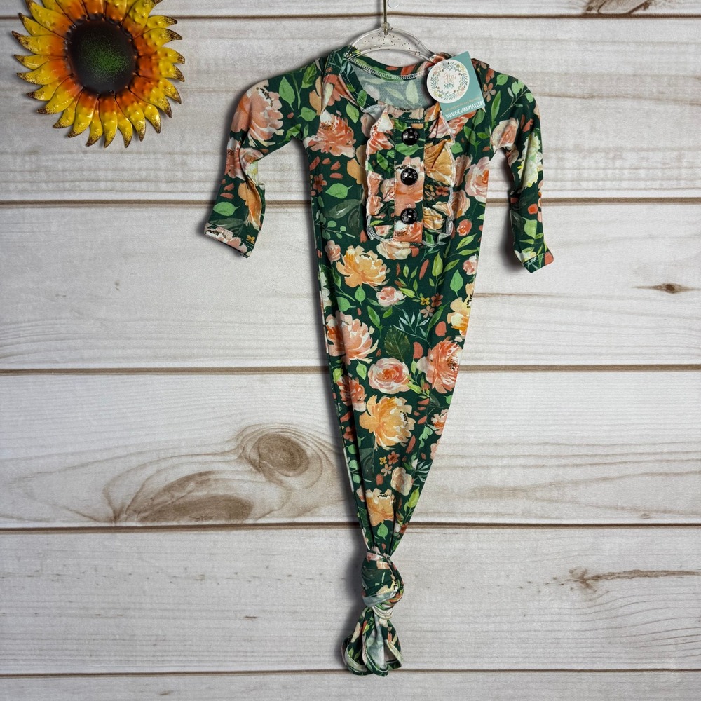 Gigi and Max Floral Print Bamboo Knotted Baby Gown Newborn